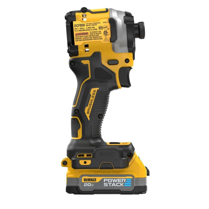 DeWALT DCF850E1 ATOMIC Brushless Cordless 1/4 In. 3-Speed Impact Driver with POWERSTACK Compact Battery