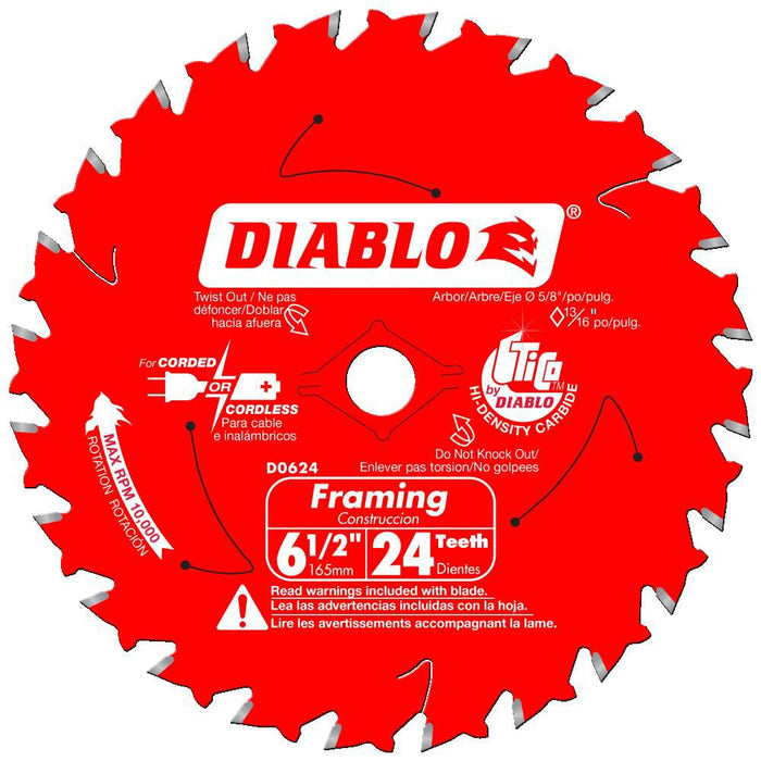 Diablo Tools 6-1/2" x 24-Tooth Tracking Point Framing Saw Blade (10-Pack)