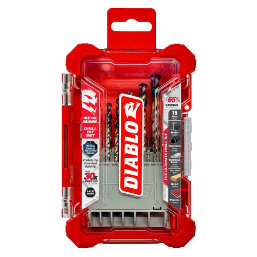 Diablo Tools Metal Demon Drill Bits Set for Mild, Hardened and Stainless, 15 Piece