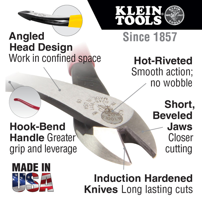 Klein Tools (D248-9ST) Diagonal Cutting Pliers, Ironworker's Diagonal Cutters with High Leverage Design, Made in USA, Works as Rebar Cutter and Rebar Bender, 9-Inch