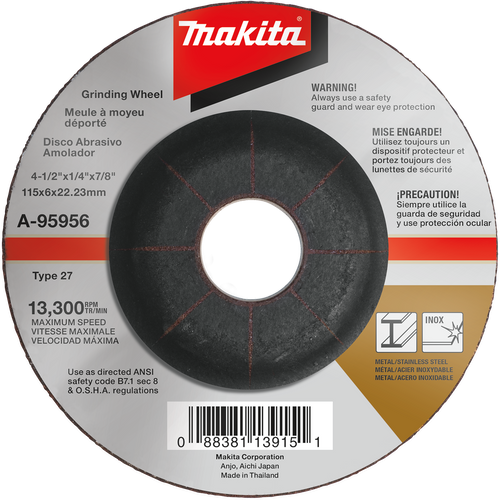 Makita A-95956 4‑1/2" X 1/4" X 7/8" INOX Grinding Wheel, 36 Grit