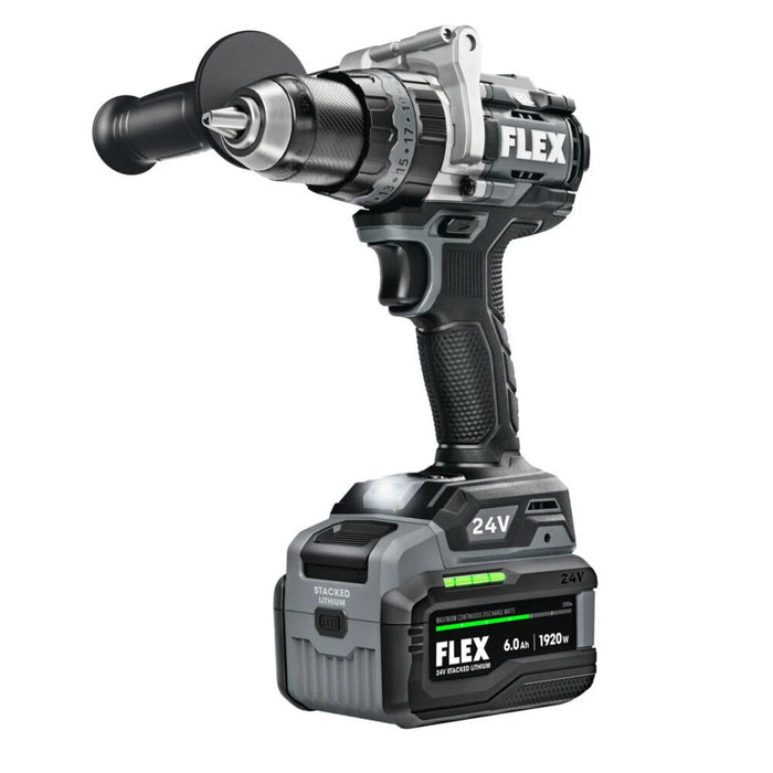 FLEX 24V Brushless Cordless 1/2 In. 2-Speed Hammer Drill 1,400 In. Lbs w/6.0Ah Stacked Lithium-Ion Battery