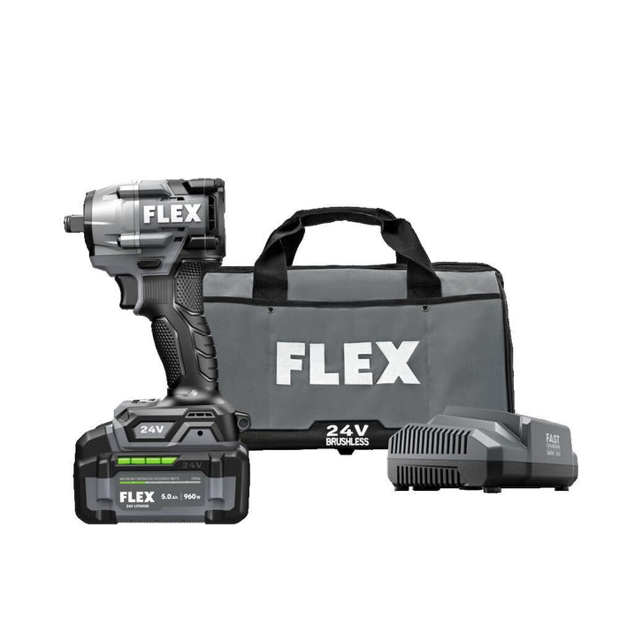 FLEX 24V Brushless Cordless 3/8-Inch 450 Ft-Lbs Torque Compact Impact Wrench Kit