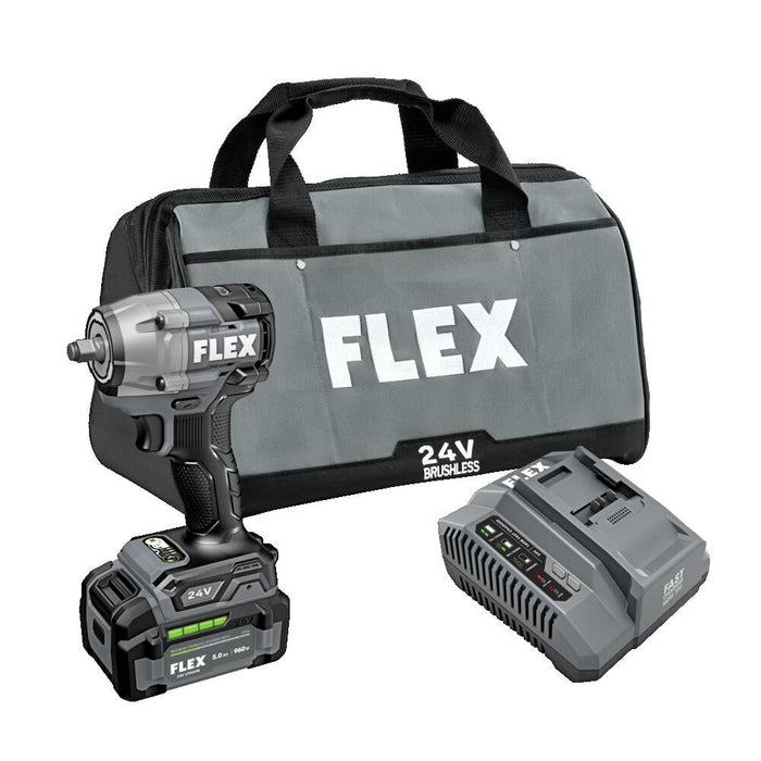 FLEX 24V Brushless Cordless 3/8-Inch 450 Ft-Lbs Torque Compact Impact Wrench Kit