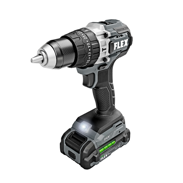 FLEX 24V Brushless Cordless 1/2 In. 2-Speed Hammer Drill 750 In. Lbs w/(2) 2.5Ah Batteries