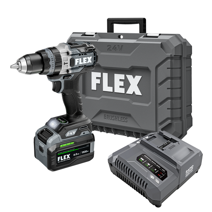 FLEX 24V Brushless Cordless 1/2 In. 2-Speed Hammer Drill 1,400 In. Lbs w/6.0Ah Stacked Lithium-Ion Battery