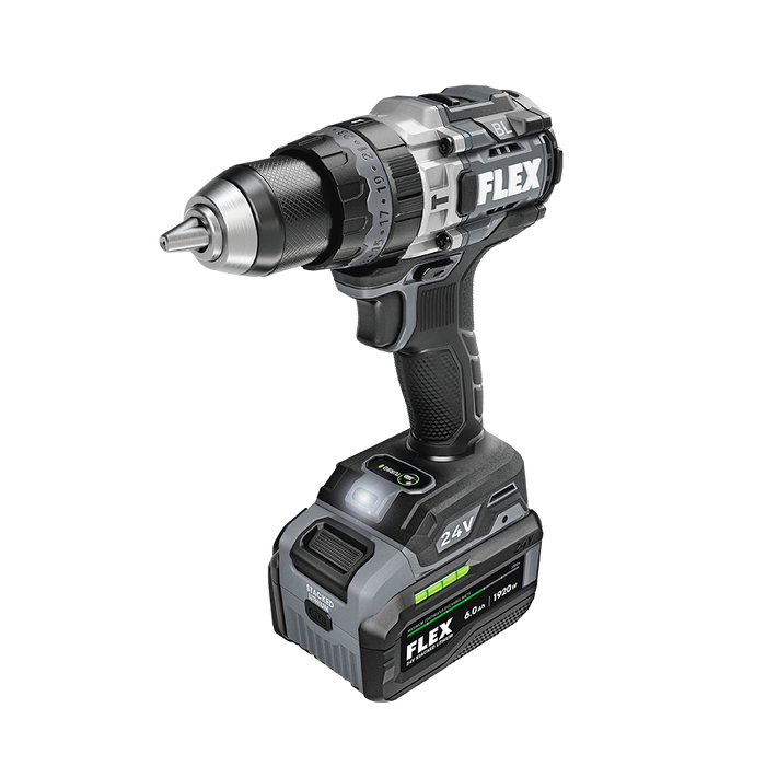 FLEX 24V Brushless Cordless 1/2-Inch 2-Speed Hammer Drill 1,400 In. Lbs. w/2.5Ah + 5.0Ah Lithium-Ion Batteries