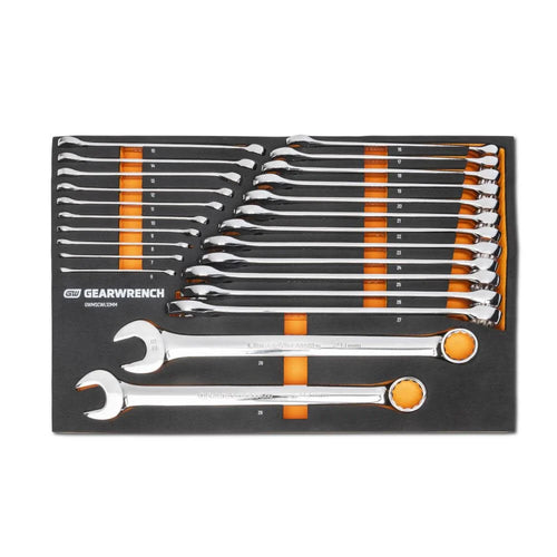 GEARWRENCH 24 Piece 12 Point Long Pattern Combination Metric Wrench Set in Foam Storage Tray | GWMSCWL12MM