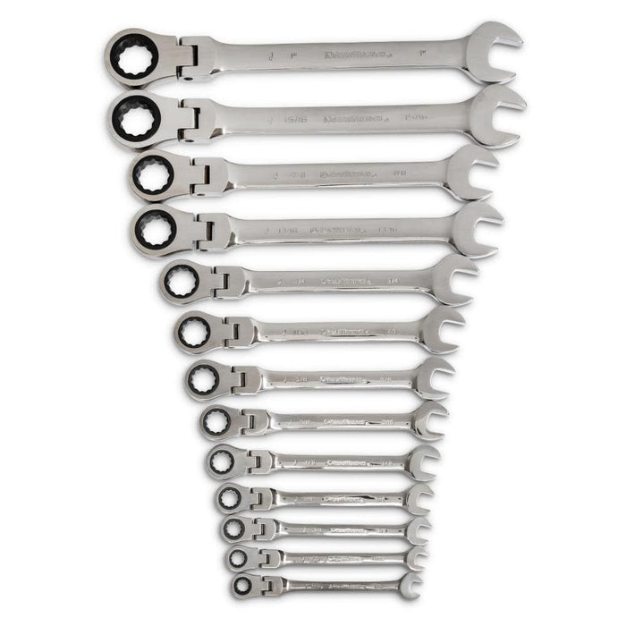 GEARWRENCH 13 Pc 72-Tooth 12 Point Flex Ratcheting Combination SAE Wrench Set -9702D