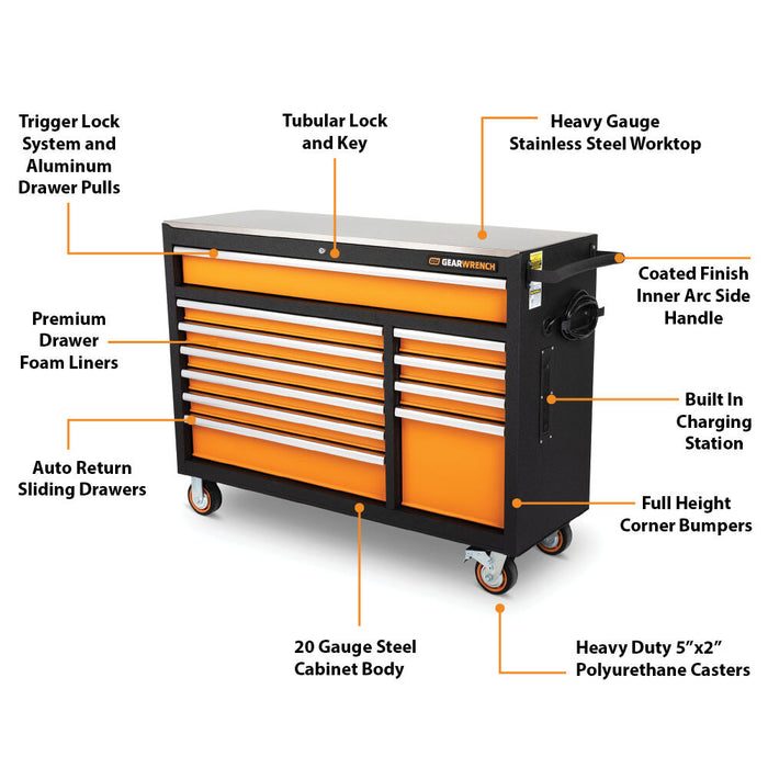 GEARWRENCH 83247 GSX Series Rolling Tool Cabinet 51-in 11 Drawer Cabinet with Stainless Steel Worktop