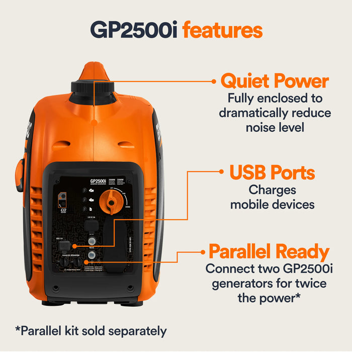 Generac 82512 Gas Powered 49-State Portable Inverter Generator with COsense Technology, 2,500 Watt