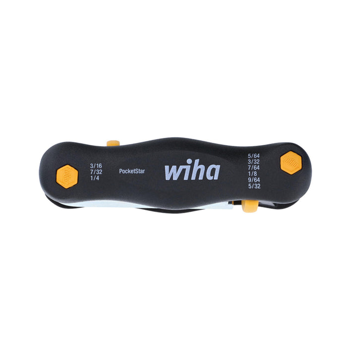 Wiha 35197 Inch Pocket Star Fold Up Key Set with Large Ergo Handle, 9-Piece
