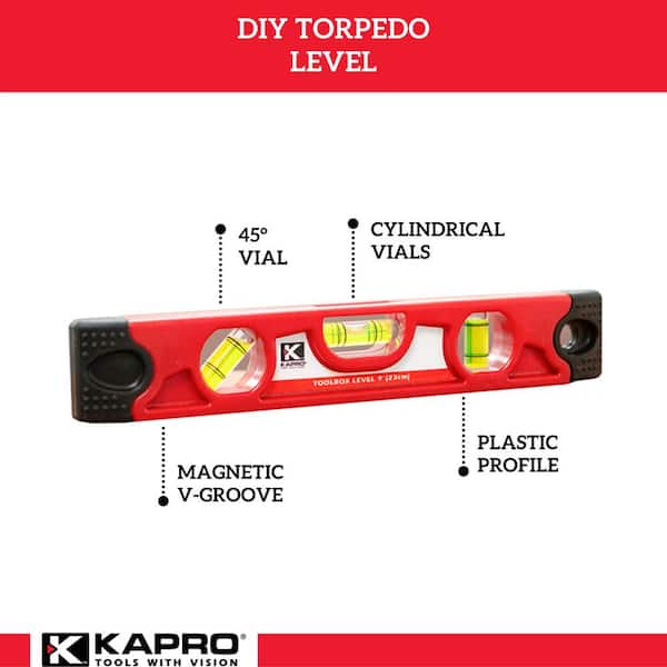 Kapro 227-08D Torpedo Toolbox Level, Magnetic, 9″