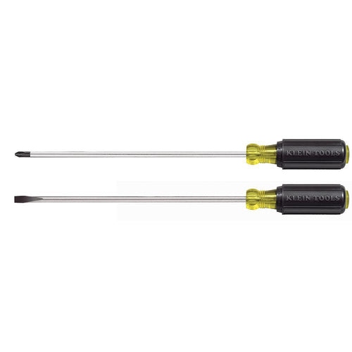 Klein Tools 85072 Long Blade Slotted and Phillips Screwdriver Set with Heat Treated Shafts and Cushioned Grips, Made in USA, 2-Piece