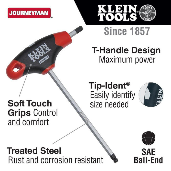 Klein Tools JTH610EB Ball End T-Handle Hex Key Set, SAE Inch Sizes Allen Wrench Set with 6-Inch Blades, Stand Included, 10-Piece