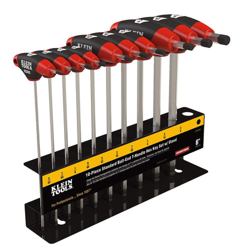 Klein Tools JTH610EB Ball End T-Handle Hex Key Set, SAE Inch Sizes Allen Wrench Set with 6-Inch Blades, Stand Included, 10-Piece