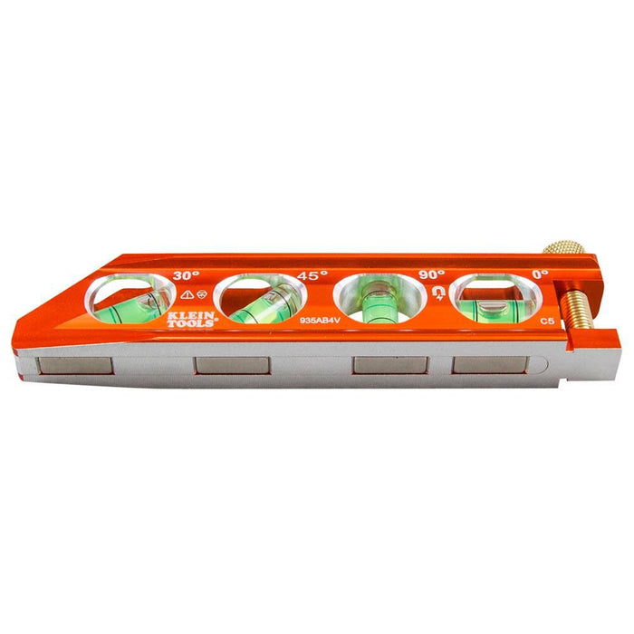 Klein Tools 935AB4V Level, 6-Inch Magnetic Torpedo and Conduit Level with 0/30/45/90 Degree Vials, V-Groove and Magnet Track, High Visibility Orange