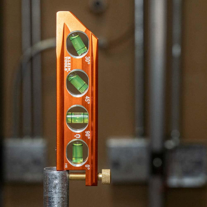 Klein Tools 935AB4V Level, 6-Inch Magnetic Torpedo and Conduit Level with 0/30/45/90 Degree Vials, V-Groove and Magnet Track, High Visibility Orange