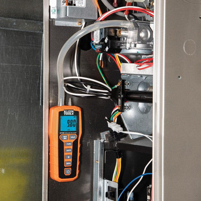 Klein Tools ET180 Digital Manometer, Air and Gas Pressure Tester, Differential Dual Port Pressure Gauge, Large LCD Display with Backlight