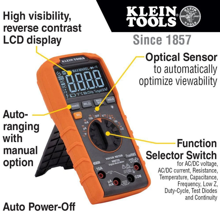 Klein Tools MM720 Digital Multimeter, Auto-Ranging TRMS, Low Impedance (LoZ), 1000V AC/DC Voltage, 10A AC/DC Current, 60 MOhms Resistance