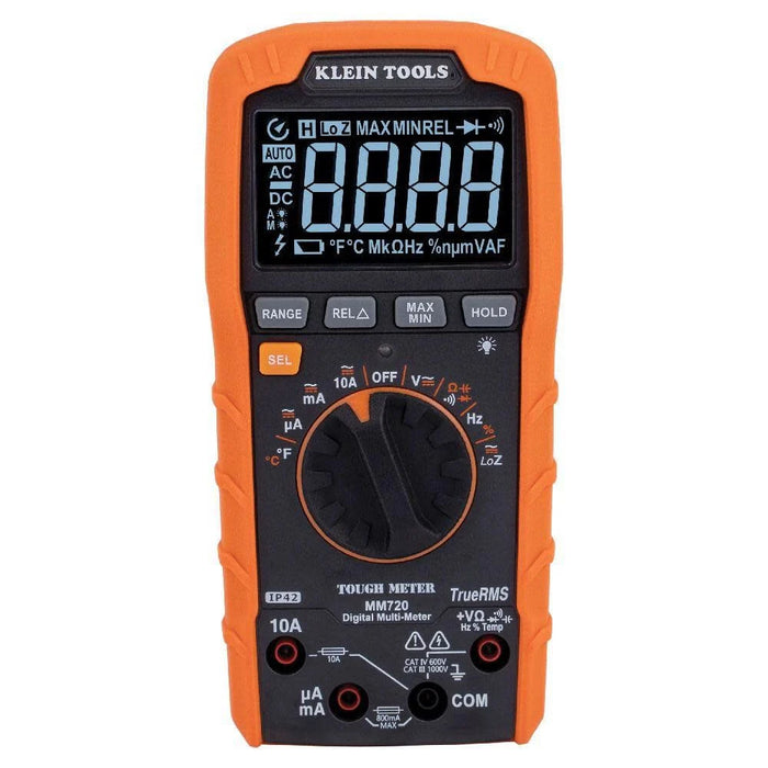 Klein Tools MM720 Digital Multimeter, Auto-Ranging TRMS, Low Impedance (LoZ), 1000V AC/DC Voltage, 10A AC/DC Current, 60 MOhms Resistance
