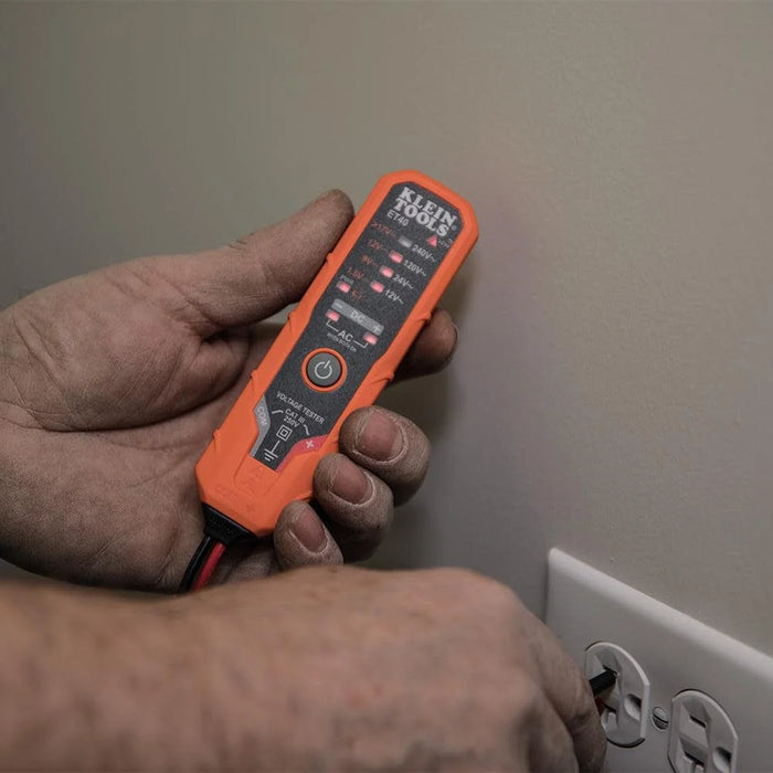 Klein Tools ET40 Digital AC/DC Voltage Tester, 12-240V AC, 1.5-24V DC, LED Illumination, DC Polarity, Auto Off, CATIII 250V-Class 2- Double Insulation, IP4 Dust and Water Resistant