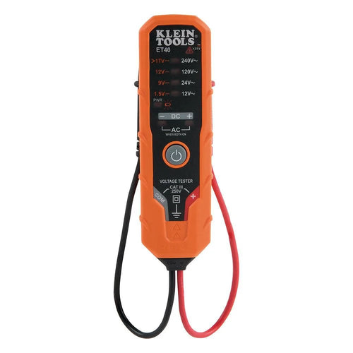 Klein Tools ET40 Digital AC/DC Voltage Tester, 12-240V AC, 1.5-24V DC, LED Illumination, DC Polarity, Auto Off, CATIII 250V-Class 2- Double Insulation, IP4 Dust and Water Resistant
