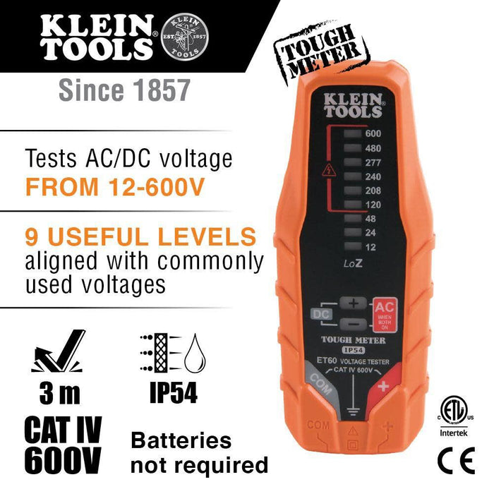 Klein Tools ET60 Voltage Tester, Tests AC and DC Voltage and Low Voltage, No Batteries Needed