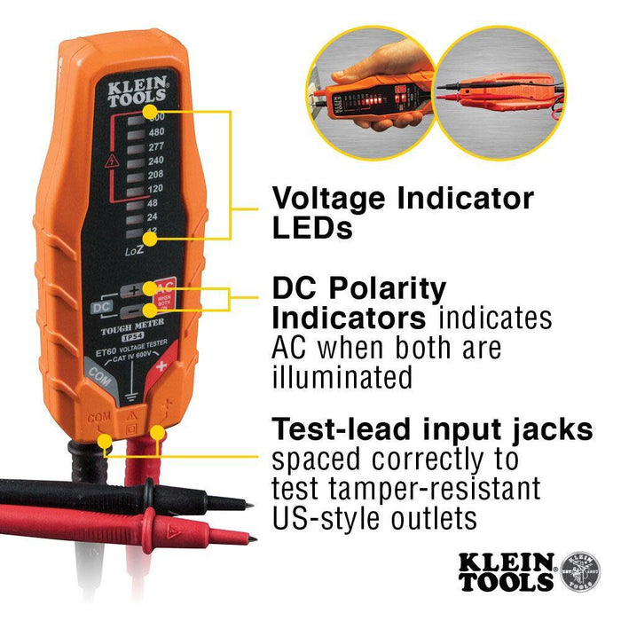 Klein Tools ET60 Voltage Tester, Tests AC and DC Voltage and Low Voltage, No Batteries Needed