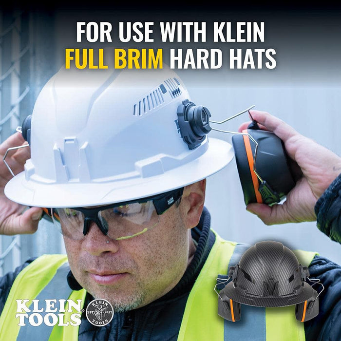 Klein Tools 60502 Earmuffs, Full Brim Hard Hat Attachment, 26dB Noise Protection, for Construction, Manufacturing, Maintenance, Woodworking