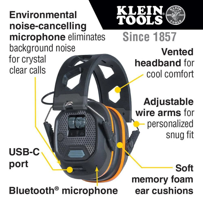 Klein Tools AESEM1S Smart Sense Electronic Hearing Protection Safety Earmuff with Bluetooth & Situational Awareness, NRR 23dB, 25hr Runtime