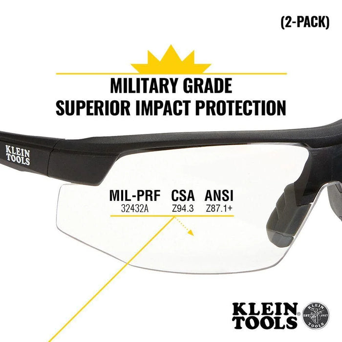 Klein Tools 60171 Safety Glasses, PPE Protective Eyewear with Semi Frame, Scratch Resistant and Anti-Fog, Clear Lens, 2-Pack