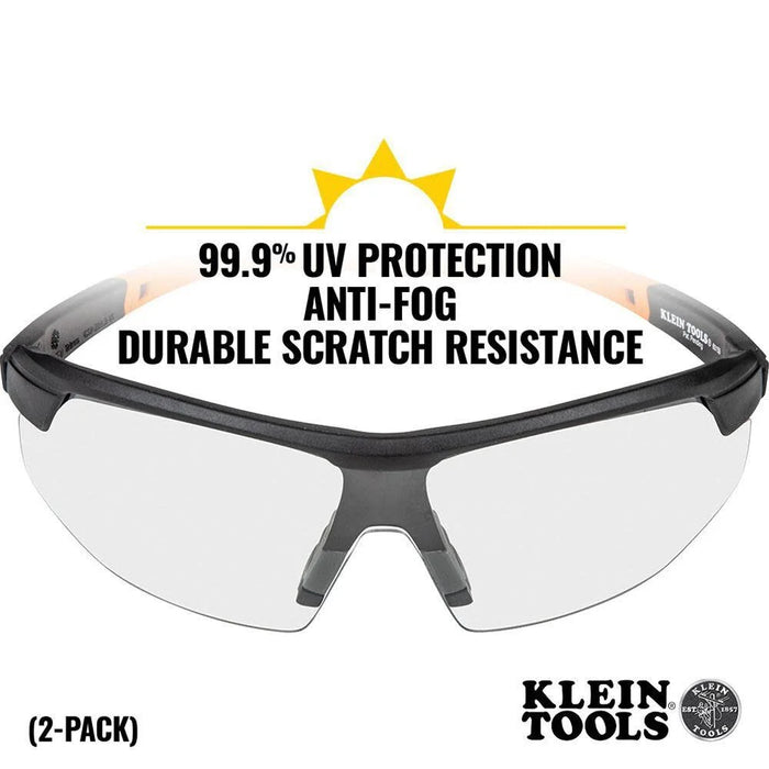 Klein Tools 60171 Safety Glasses, PPE Protective Eyewear with Semi Frame, Scratch Resistant and Anti-Fog, Clear Lens, 2-Pack