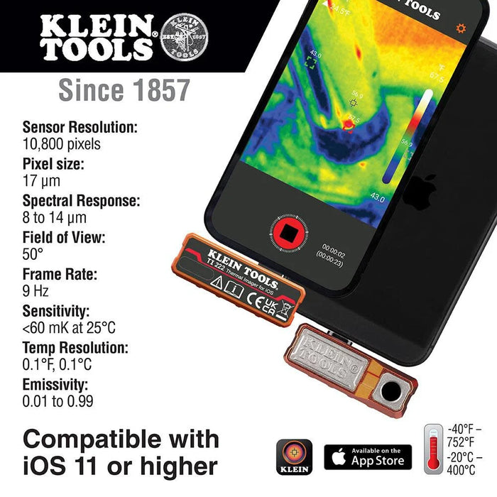 Klein Tools TI222 Thermal Imager for IPhone and all iOS Devices, Thermal Imaging Camera, 10,800 Pixels, Three Color Palettes, High/Low Temperatures