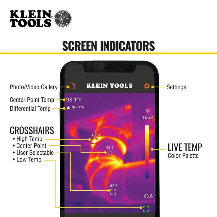 Klein Tools TI222 Thermal Imager for IPhone and all iOS Devices, Thermal Imaging Camera, 10,800 Pixels, Three Color Palettes, High/Low Temperatures