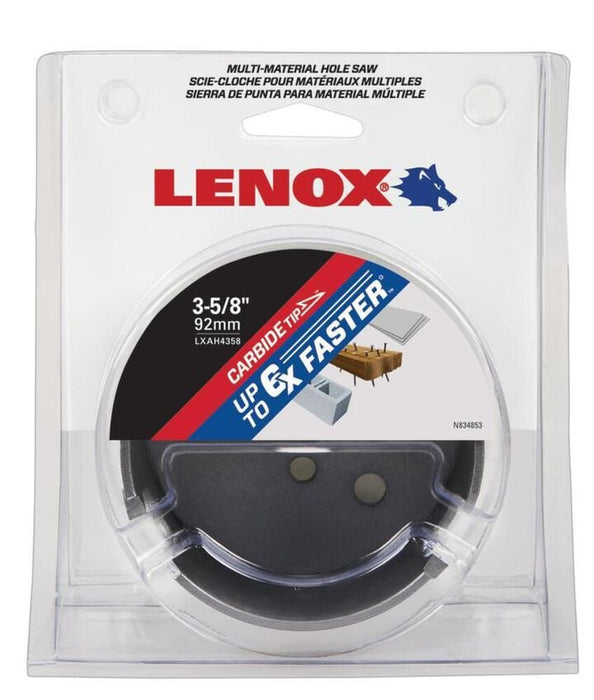 Lenox LXAH4358 Hole Saw, Carbide, 3 5/8in, 92MM