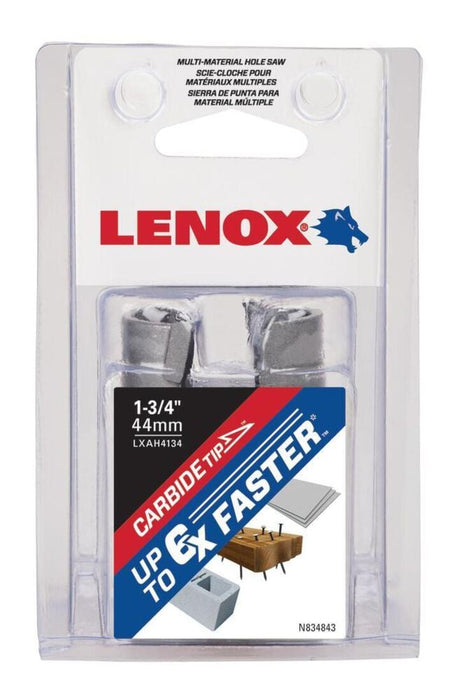 Lenox LXAH4134 Hole Saw, Carbide, 1 3/4in, 44MM