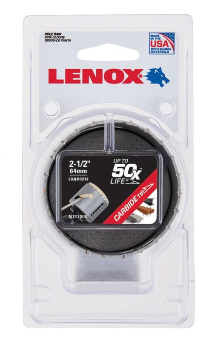 Lenox LXAH3212 Hole Saw, Carbide, 2 1/2-Inch, 64MM