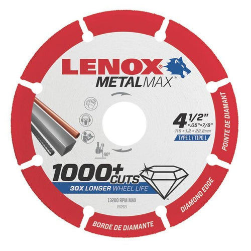 Lenox 1972921 Diamond Saw Blade: 4 1/2 in Blade Dia., 7/8 in Arbor Size, For Angle Grinder