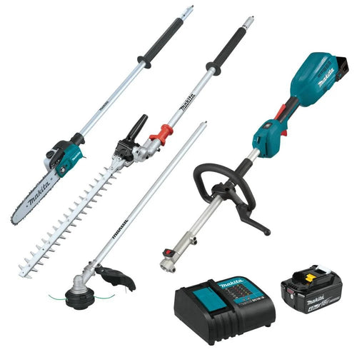 Makita (XUX02SM1X5) 18V LXT Brushless Couple Shaft Power Head Kit with String Trimmer, Pole Saw & Articulating Hedge Trimmer Attachments (4.0Ah)