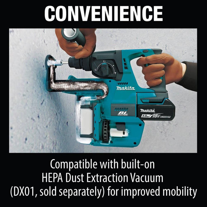 Makita XRH01T 18V LXT Brushless 1" SDS-PLUS Rotary Hammer Kit, var. spd., rev., case (5.0Ah) & FREE Makita BL1850B