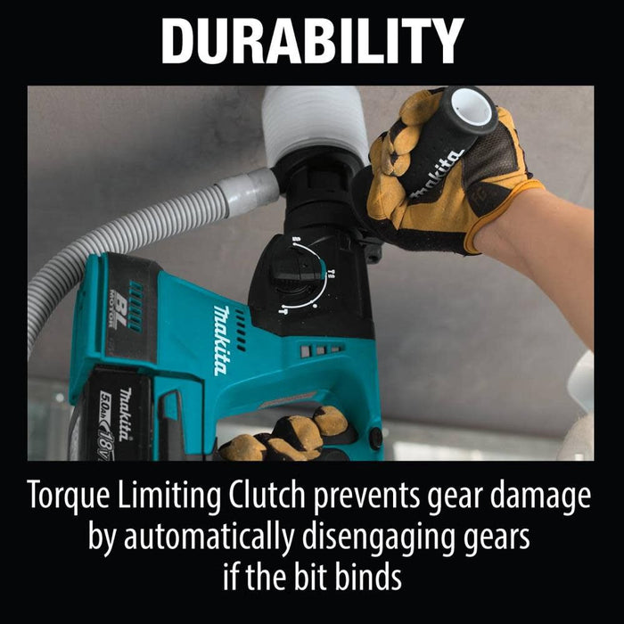 Makita XRH01T 18V LXT Brushless 1" SDS-PLUS Rotary Hammer Kit, var. spd., rev., case (5.0Ah) & FREE Makita BL1850B