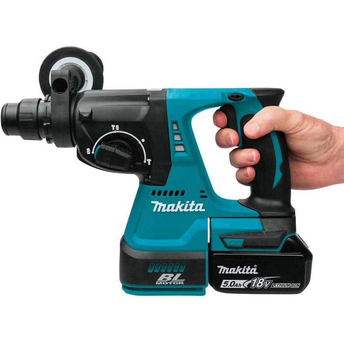Makita XRH01T 18V LXT Brushless 1" SDS-PLUS Rotary Hammer Kit, var. spd., rev., case (5.0Ah) & FREE Makita BL1850B