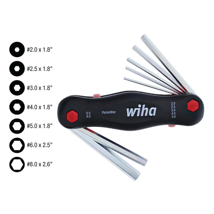 Wiha 35195 Metric Pocket Star Fold Up Key Set with Large Ergo Handle , 7-Piece