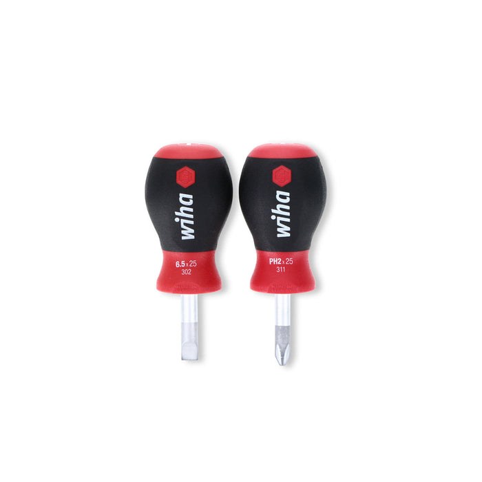 Wiha 31191 Stubby Slotted Screwdriver Set with 1/4 by 1-Inch and Stubby Phillips #2 by 1-Inch with SoftFinish Handle