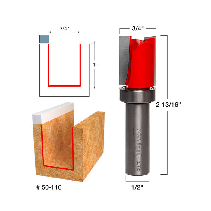 Freud 50-116 3/4" Diameter Top Bearing Flush Trim Bit with 1/2" Shank