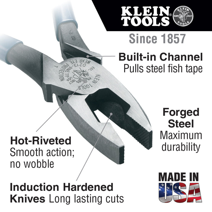Klein Tools D213-9NETP Lineman's Fish Tape Pulling Pliers, 9-Inch