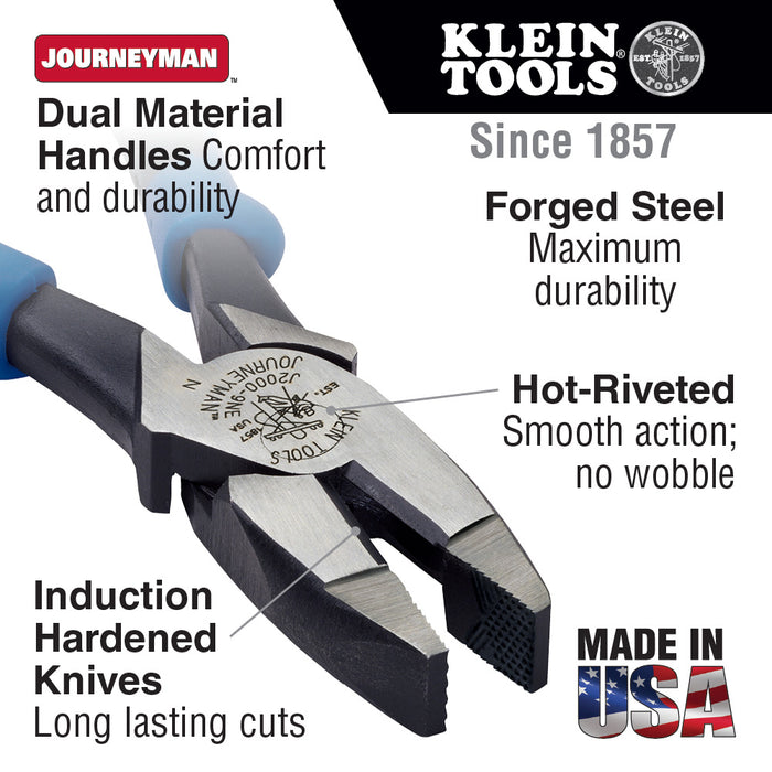 Klein Tools J2000-9NE Lineman's Pliers, 9-Inch, Journeyman Handle