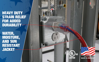 Southwire 100-Feet, Contractor Grade, 12/3 Extension Cord, With Lighted End, Red White And Blue, American Made Extension Cord, Indoor and Outdoor Use, Water Resistant Flexible Jacket