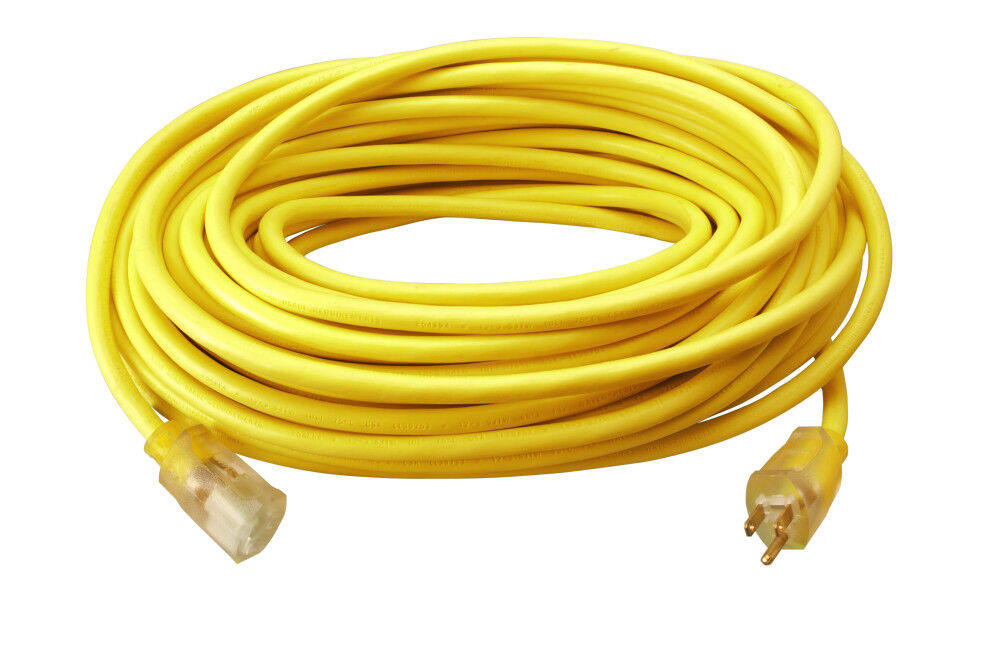 Southwire 12/3 Outdoor Extension Cord, 100 ft, 12 Gauge 3 Prong Grounded Outlet, Yellow